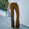 Women Flared Pants Elastic High Waist Solid Color Casual Trousers with Pockets Autumn Winter Long Pants