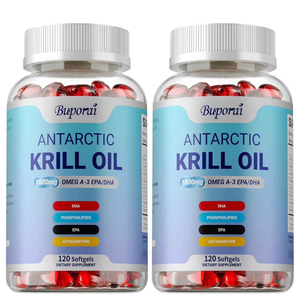 Antarctic krill oil capsules, rich in Omega-3, DHA, EPA, high purity 1000mg, phospholipids and astaxanthin, for joint health, suitable for adults.