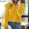 ZANZEA Women Vintage Stand Collar Lantern Long Sleeve Ruffle Blouses