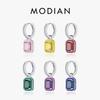 925 Sterling Silver Rainbow Colorful Enamel Hoop Earrings Charm Luxury Rectangle Zirconia Ear Buckles For Women Jewelry