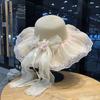 Floral Design Woman's Straw Hat Elegant Sun Protection Cap Lace Brim Sunshade Cap  Casual Wear
