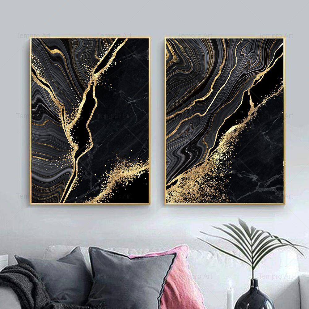 Золотые и черные листья, скандинавский постер, современная абстрактная настенная живопись на холсте, печать, настенные панно для гостиной, украшение дома