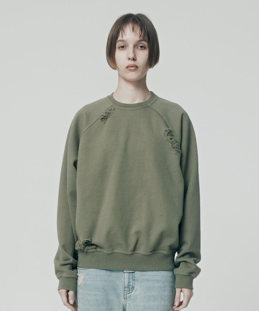 THEVINYLHOUSE Distressed Sweatshirt Khaki (Vh2Esum441A)