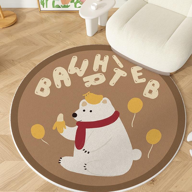 Cute Cartoon Animal Round Area Rug with Bear Dog Patterns and Text Designs Floor Mat for Kids Room Living Room Home Decor