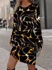 3D Color Oil Print Dress, Women's Autumn Long Sleeved Round Neck Casual Mini Dress Vestidos De Mujer