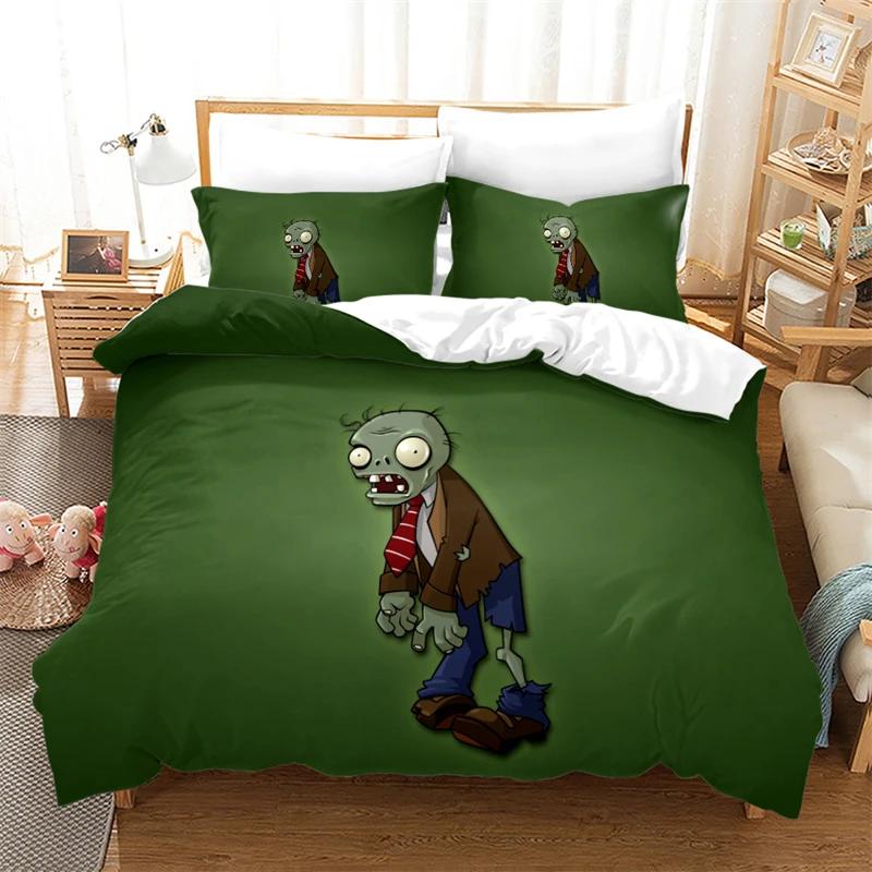 Popular Games Pattern Bedding Set 3d Plant Zombie Cartoon Duvet Cover Set with Pillowcase Single Double Queen King Bedclothes