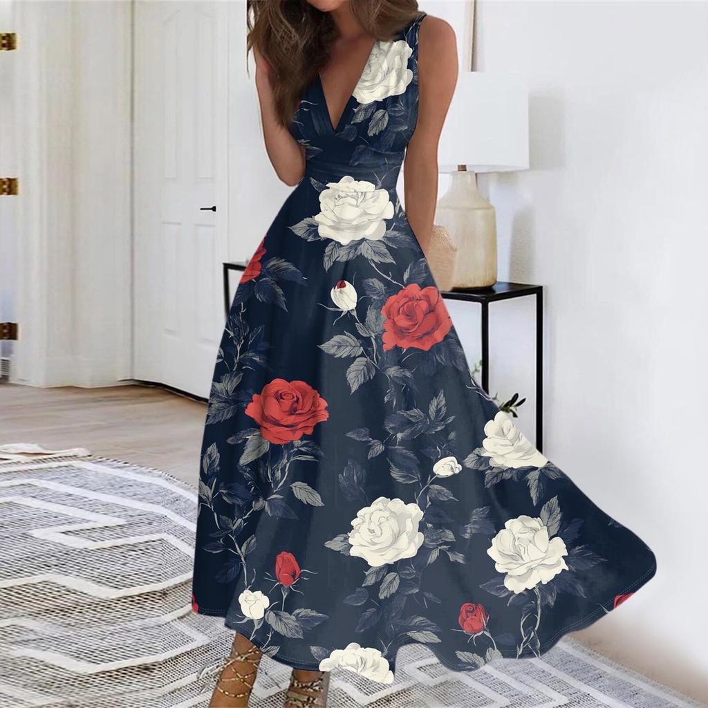 Женское летнее модное ретро-платье с V-образным вырезом и без рукавов