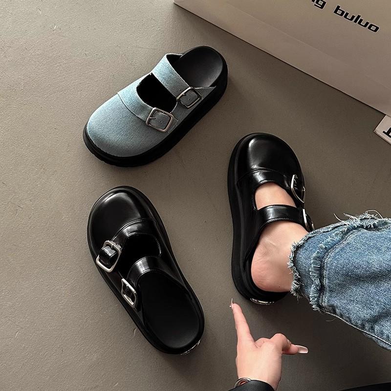 Gubalun джинсовые универсальные тапочки с сумкой на голову женская одежда 2025 летняя новая обувь на платформе кекс Mueller