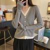Women's Slim Fit V-Neck Knit Cardigan with Inner Layer: Autumn Two-Piece Style