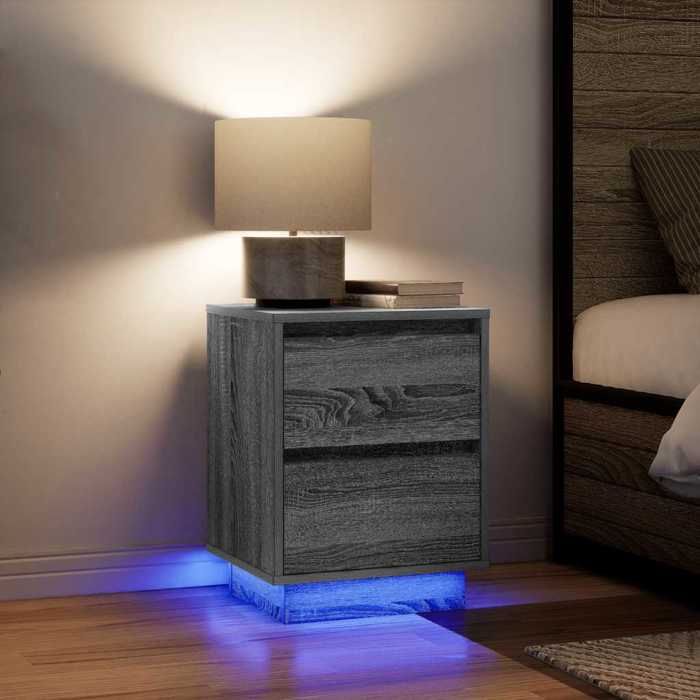VidaXL Bedside Tables with LED Lights 2pcs Sonoma Grey 38x34x50 Cm, Nightstand, Bed Table, Side Table, 861294