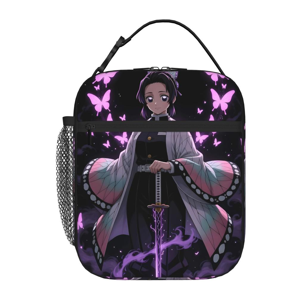 1 Piece Portable Lunch Container Butterfly Girl Zipper Closure Durable Pocket Demon Slayer For Lunch Lunch Box Bag