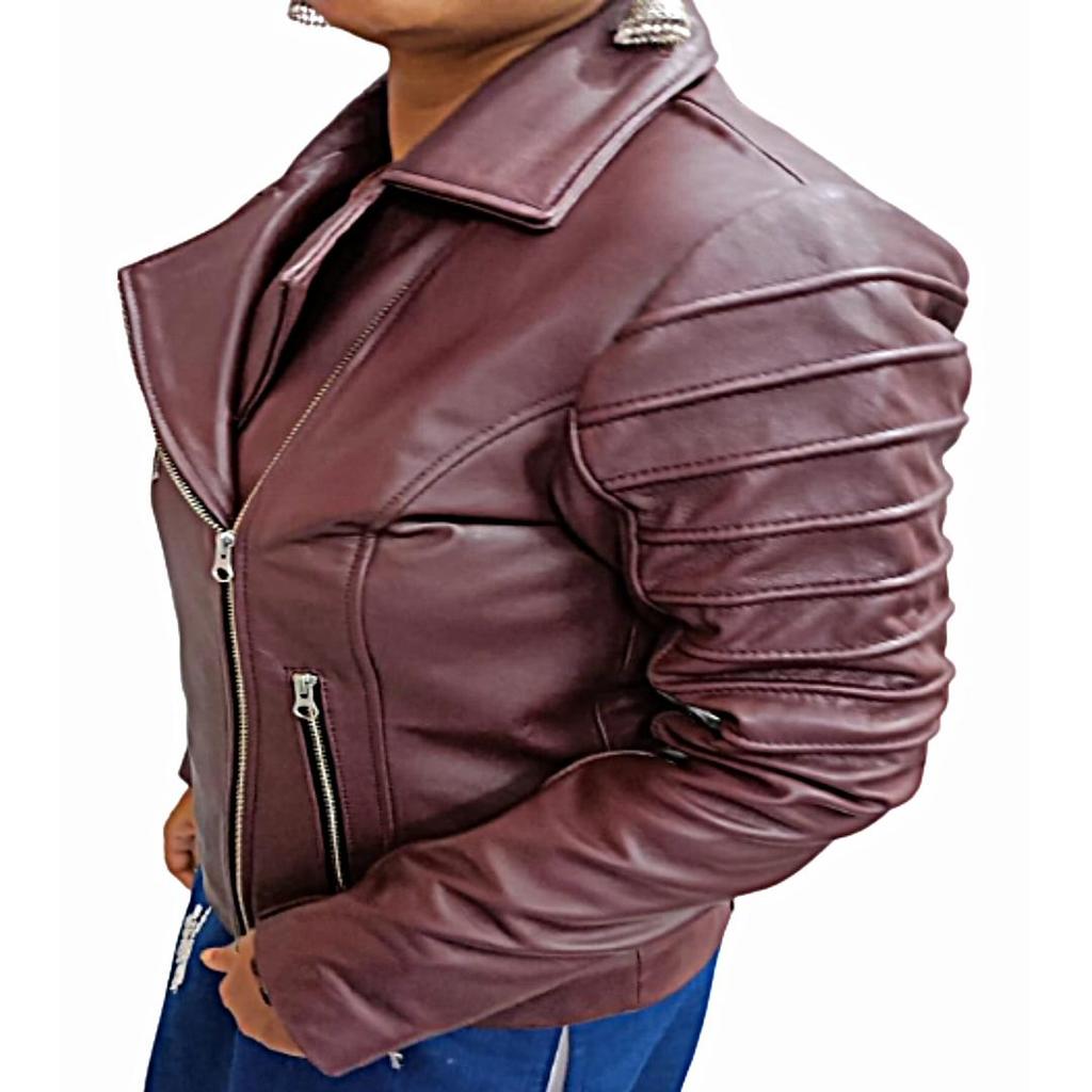 Women's Burgundy REAL Sheepskin Leather, Biker Motorcycle Jacket, Moto Jacket,Quilted Style,Real Cafe Racer Leather Jacket,Christmas Gift For Her