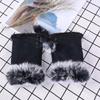 Christmas Women Hand Wrist Windproof Mittens Warmer Y2K Leopard Print Gloves Plush Suede Faux Rabbit Fur Fingerless Gloves