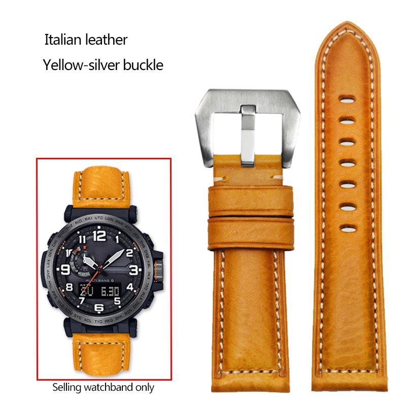 24mm Cowhide Frosted Italian Leather Watchband for Casio PROTREK Series PRG-600/PRG-650/PRW-6600 Outdoor Sports Bracelet Strap