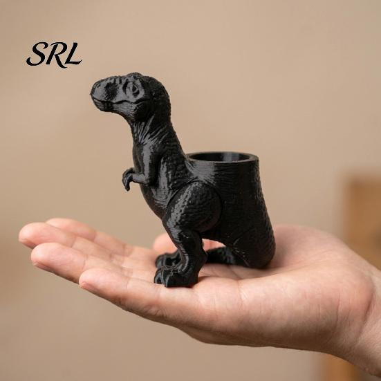 Functional Indoor Gardening Pot 3D Printed T-Rex Planter Pot, Dinosaur Succulents Flower Creative Matte Black Decorative Statuette Storage Holder for