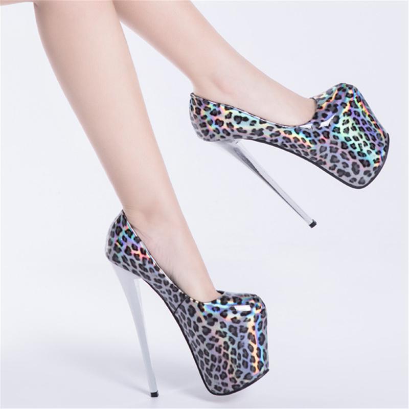 Модные сексуальные леопардовые туфли на высоком каблуке 19 см, женские туфли-лодочки на платформе, модные туфли красного золота для свадебной вечеринки, фетиш-туфли, большой размер 45 50