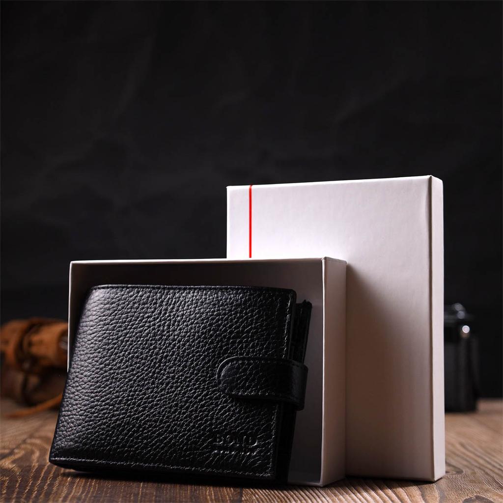 Горизонтальное портмоне для мужчин из натуральной зернистой кожи BOND-WALLET 22059 Черный