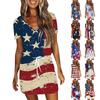Женские повседневные платья с V-образным вырезом, коротким рукавом, завязками и принтом «День независимости»