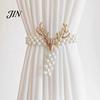 Curtain Tiebacks for Drapes Deer Head Tieback, Faux Pearl Beaded Stretch Holder, Adjustable Holdbacks Holdback Bedroom Living Room Window Door Easy to
