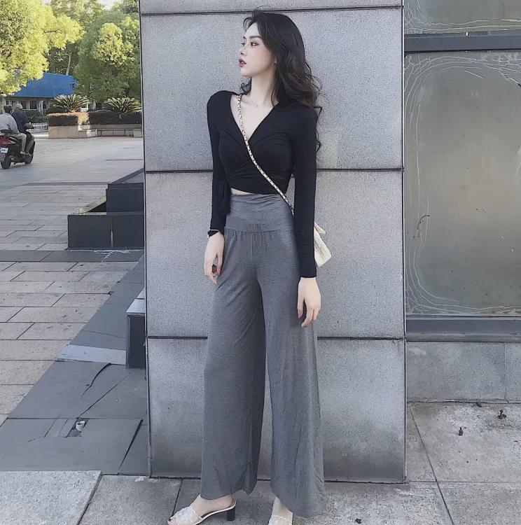 Женский облегающий топ со шнуровкой, V-образным вырезом, длинными рукавами и открытой талией