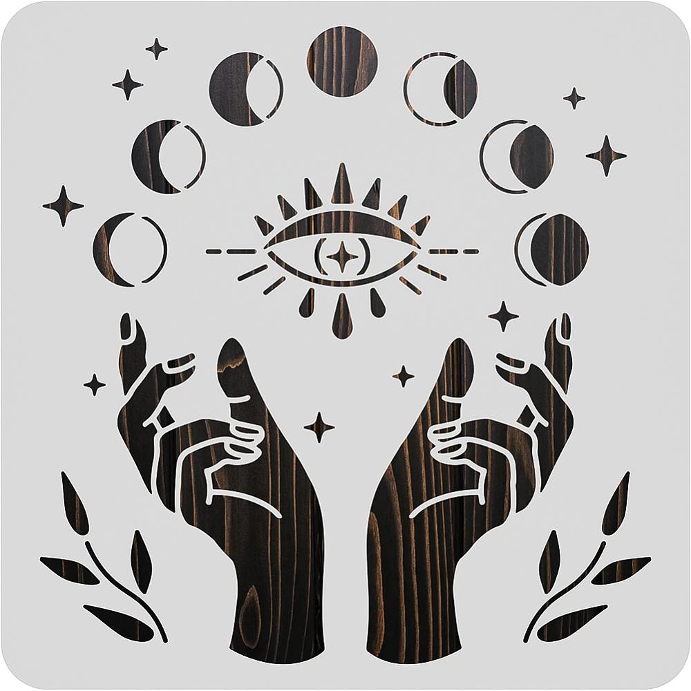 Large Plastic Reusable Drawing Painting Stencils Templates for Painting on Scrapbook Fabric Tiles Floor Furniture Wood Square Moon Phase Pattern