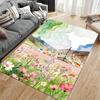 Watercolor Pastoral Scenery Carpet with Flowers and Flags Design Suitable for use as an anti-slip for living room bedroom sofas