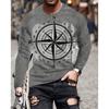 Футболка с длинным рукавом с 3D-принтом, рисунком якоря и компаса, верхняя часть, весна и осень, мужская ретро-футболка свободного покроя с круглым вырезом