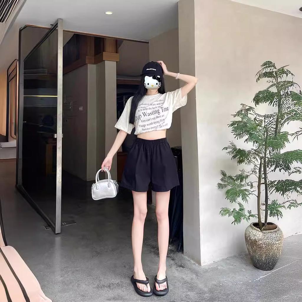 Large Size Elastic Waist Small Work Shorts for Women New Summer Fat Mm Wide-leg Pants Casual and Versatile