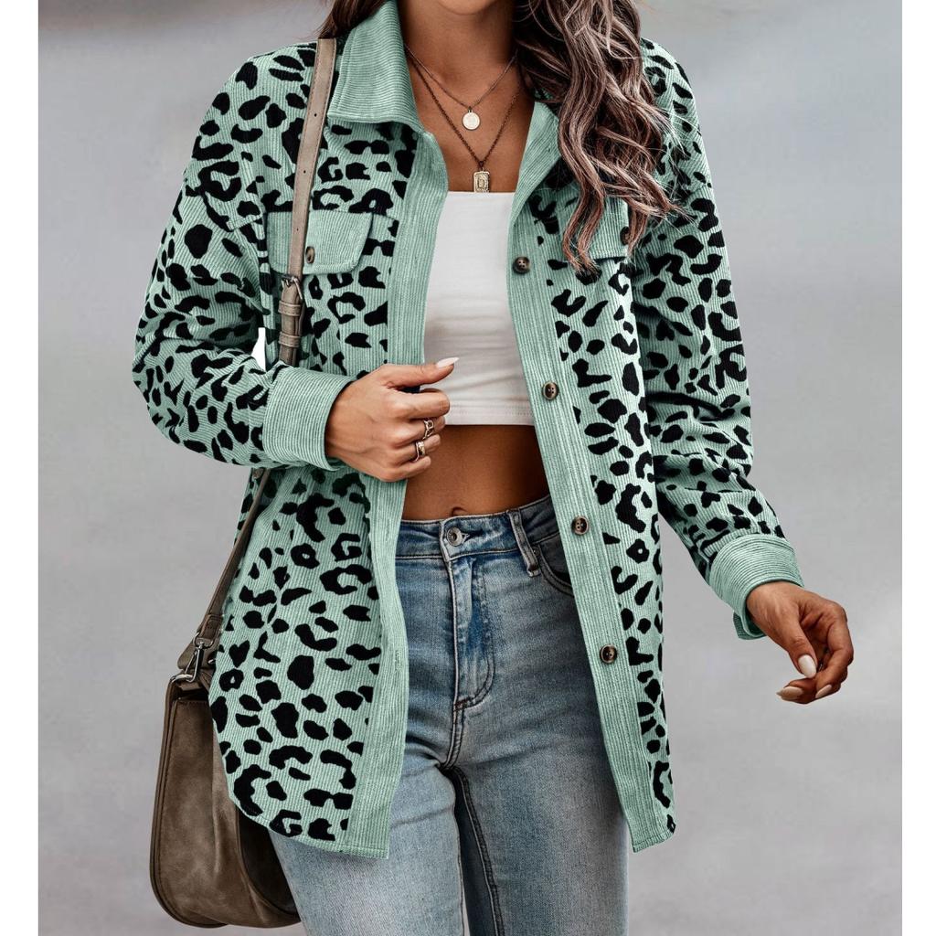 Spring and Autumn Leopard Jacket Women Corduroy Jacket Coat Women Overshirt Long Sleeve Loose Shirt Jackets for Women