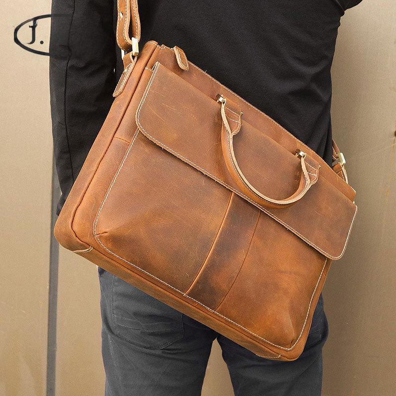 Мужской кожаный деловой и дорожный портфель Jiameida: Сумка-мессенджер и сумка для ноутбука из натуральной кожи