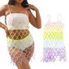 Womens Sexy Hollow-Out Rainbow Colorful Beaded Mini Dress Body Jewelry Harness See-Through Bikinis Cover Up Body Chain