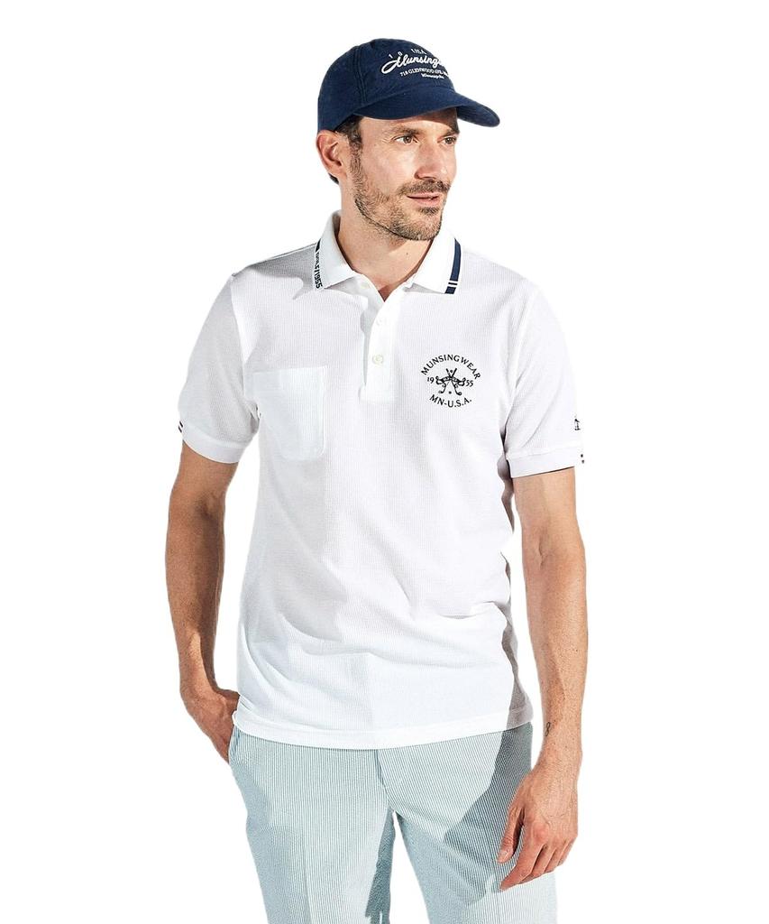 Munsingwear MG5SHS26M Short Sleeve Shirt with Soccer Sweat Quick WH00 Men's Collar, Shirt, Wicking, Drying, Pockets, Golf, (White)