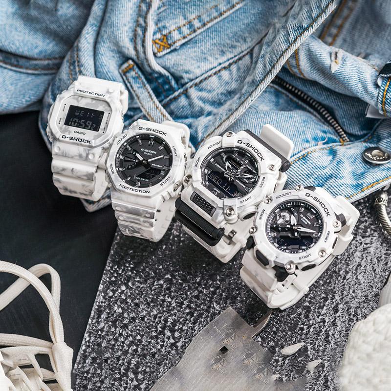 Casio Серия G-SHOCK с двойным ЖК/стрелочным дисплеем, серия Snow Camouflage, модные, для отдыха, многофункциональные, наручные, кварцевый механизм, смола, GA-2200GC-7APR