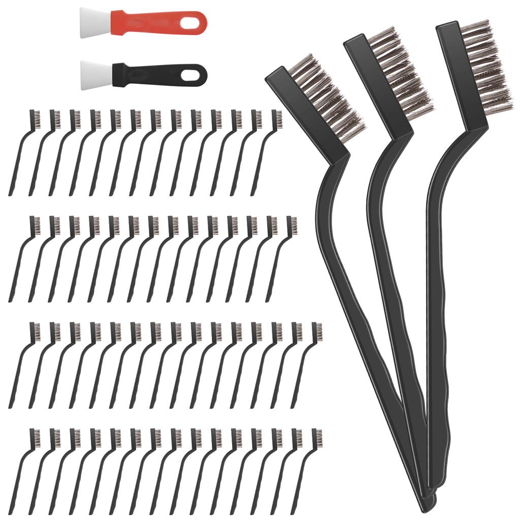 60Pcs Wire Brush Set Industrial Toothbrush Mini Copper Steel Wire Brush Stainless Steel Wire Brush Dirt Hard Cleaning Metal Rust