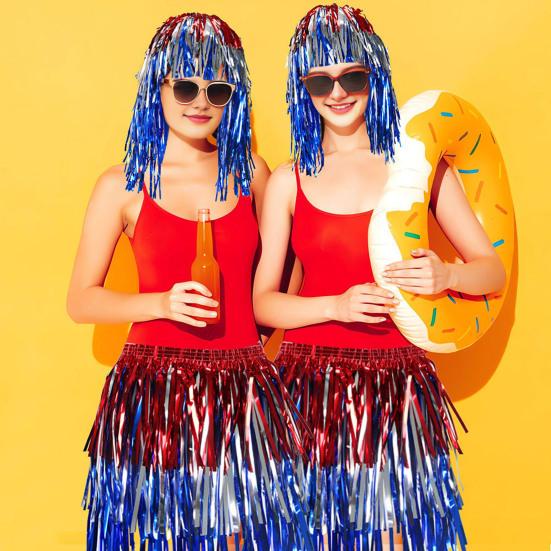 Yousheng Фольгированная мишура парики и маскарадный костюм диско-тематический наряд с бахромой и эластичной талией металлические косплей танцевальные принадлежности