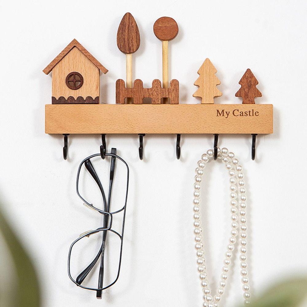 Деревянный декоративный крючок 6 крючков Крючок-ряд для хранения мелочей Крючок для ключей Вешалка Прихожая
