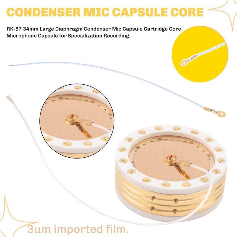 Hot Sale RK-87 34Mm Large Diaphragm Condenser Mic Capsule Cartridge Core Microphone Capsule For Specialization Recording