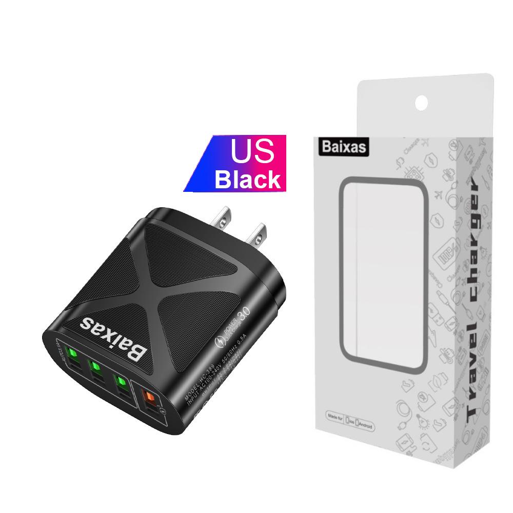 Многопортовое USB-зарядное устройство с быстрой зарядкой QC3.0, 4 порта, 5 В/9 В/12 В, Совместимо со стандартами ЕС/США/Великобритании/Австралии