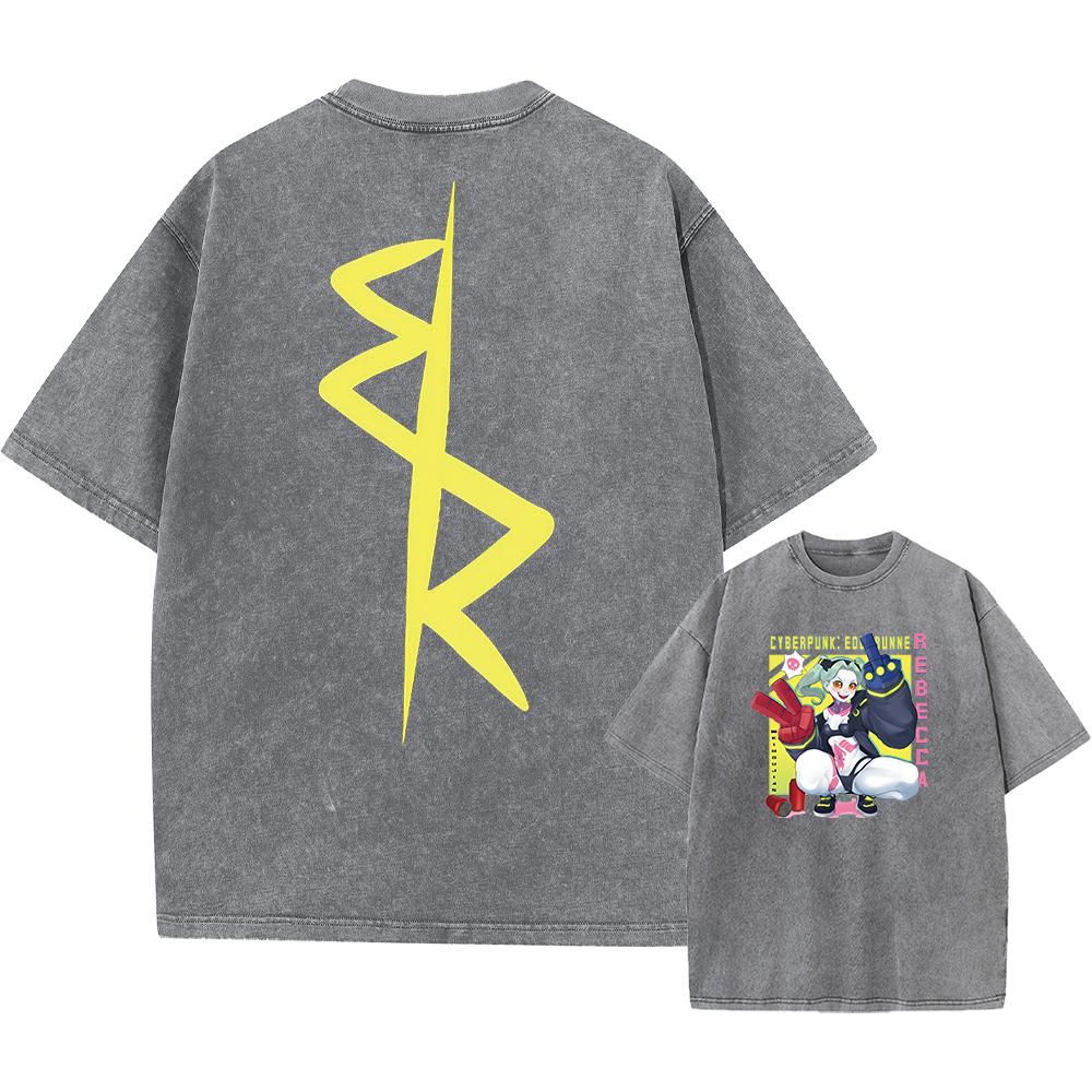 Футболки в стиле аниме Cyberpunk Acid, повседневные винтажные стираные футболки с коротким рукавом, манга, готика, уличные топы, унисекс, лето