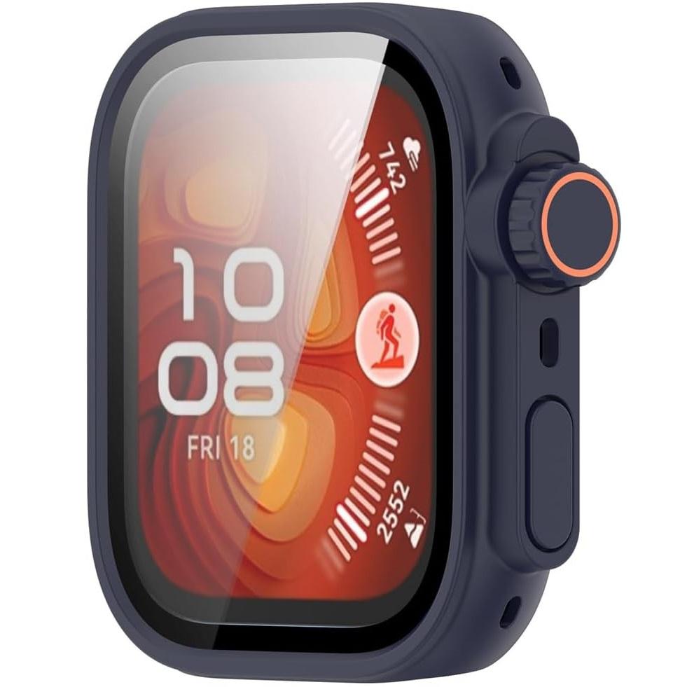 2in1 Case + Tempered Glass for Huawei Watch Fit 4, Navy Blue/Orange