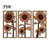Vertical Triptych Set 3Pcs Vintage Sunflower Wooden Wall Decor, Farmhouse Cutout Wood Floral Sculpture Art, Rustic Hanging Ornament for Living