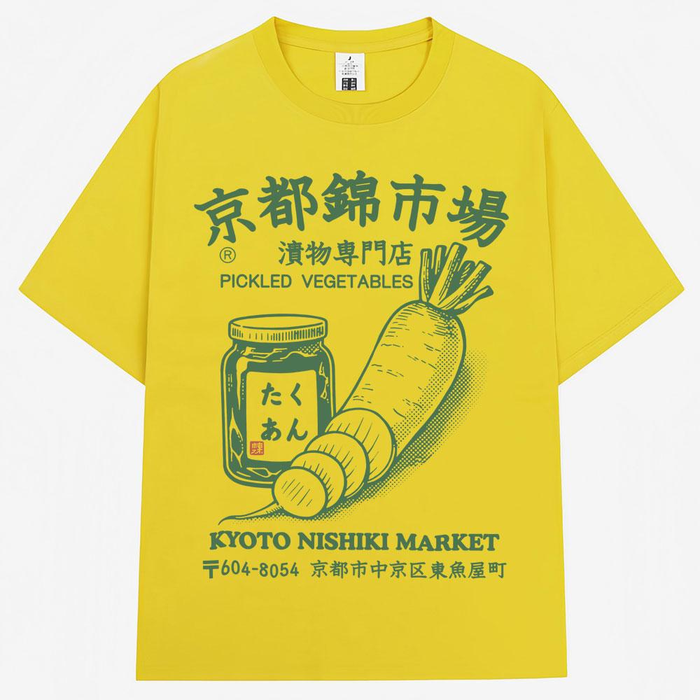 Japanese Style Kyoto Nishiki Market Print T-shirt Fashion Vintage Men Women T Shirts Oversized Cotton Casual T-shirts Streetwear