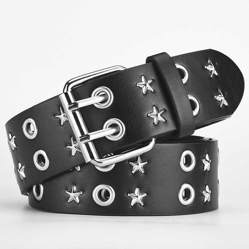 Star Style Double Exhaust Eye Punk Style PU Belt Decorative Trouser Belt