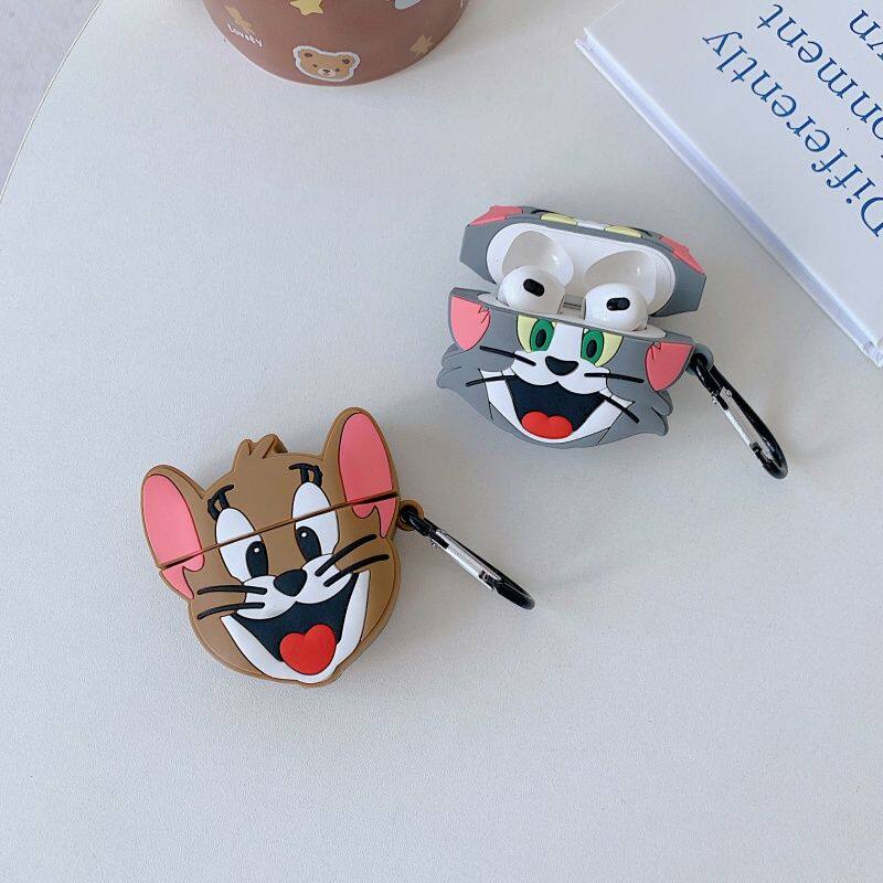 Earphone Case For Airpods 4 2 3 1 Pro 3 2 3D Cute Cartoon Tom and Jerry Wireless Bluetooth Headset Protective Soft Silicon Cover