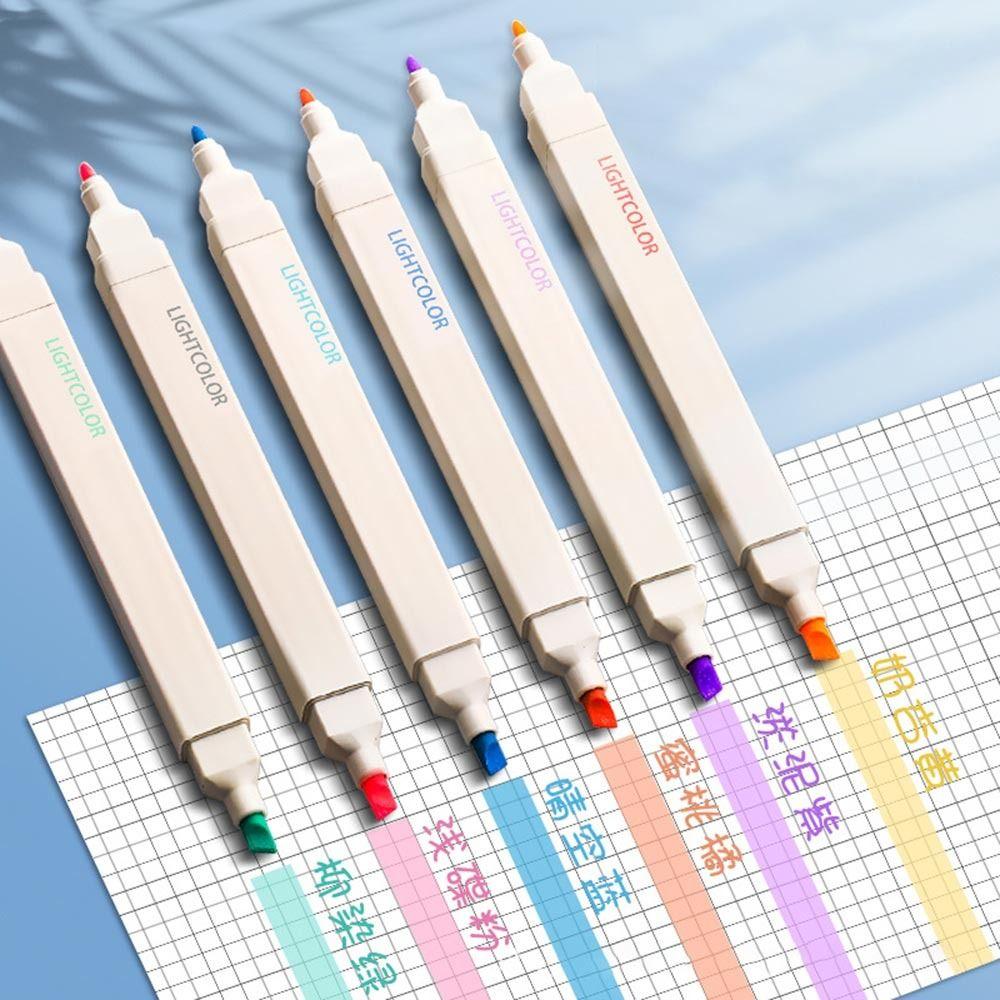 6Pcs/Set Soft Tip Pastel Highlighters Double Headed Hand Account Pens School Office Supplies