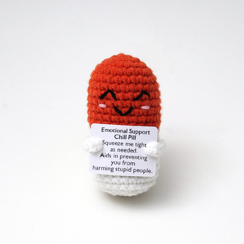 New Handmade Knitted Capsule Doll With Positive Card Home Room Decoration Funny Crochet Emotional Support Capsule Ornament Gifts