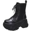 Fashion Women Autumn Winter Leather Mid-calf Boots 8.5CM Chunky Heels Motorcycle Boots Woman Thick Bottom High Platform Short Booties