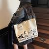 Casual Large Capacity Canvas Bag Women's 2025 Autumn New Light Commuter Shoulder Bag Graffiti Handbag Tote Bag