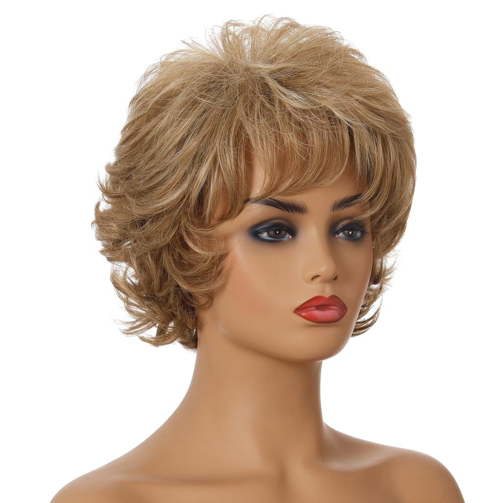 European and American Women Natural Looking Short Wig Front Lace Heat Resistant Synthetic Curly Wavy Wigs for Everyday Life