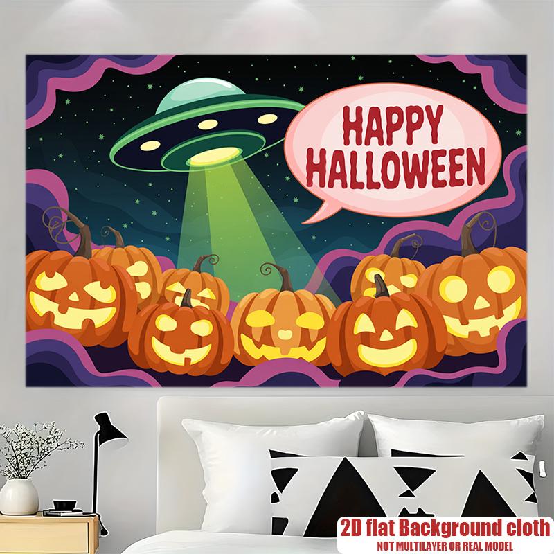 Party Backdrop Halloween Flat Pumpkins Witches Photo Background Decor Party Decor